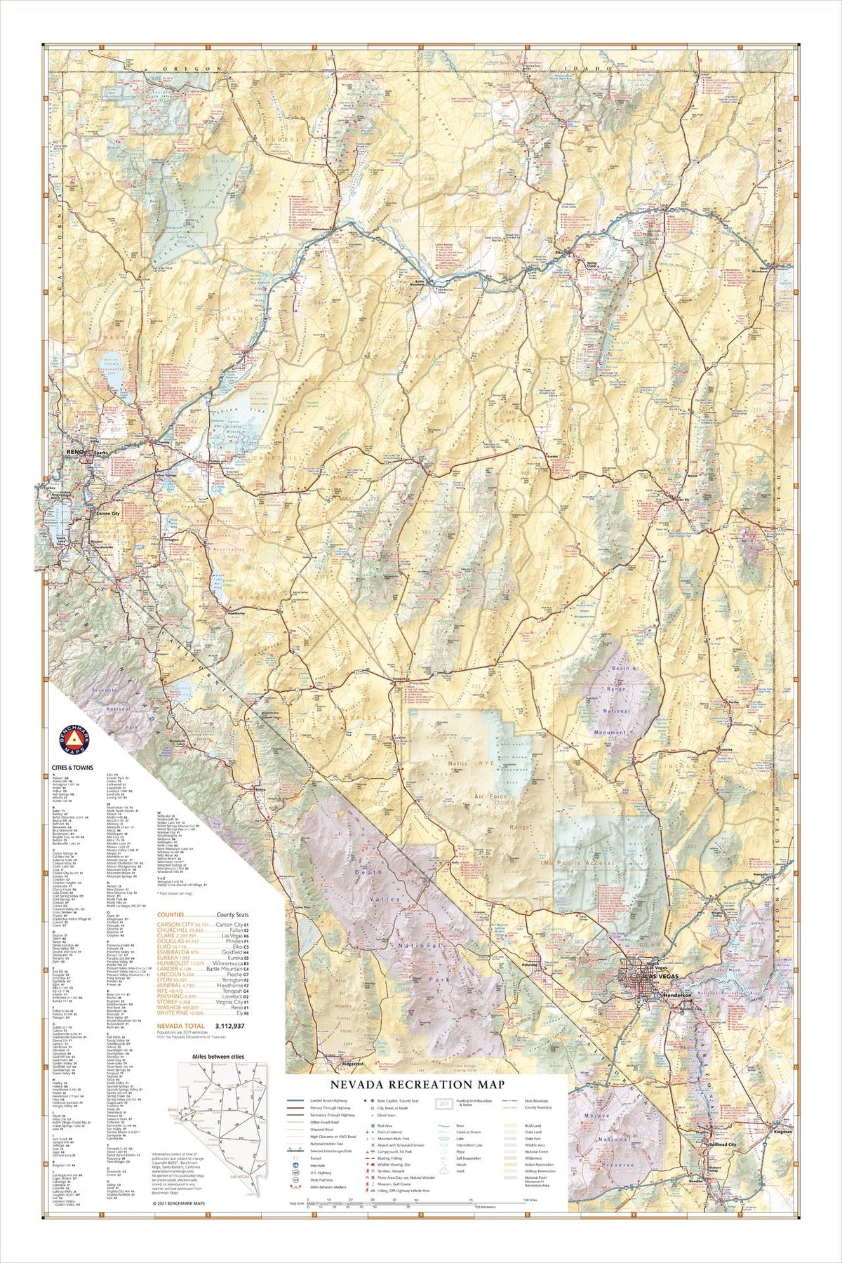 Nevada Recreation Map by Benchmark Maps – American Map Store