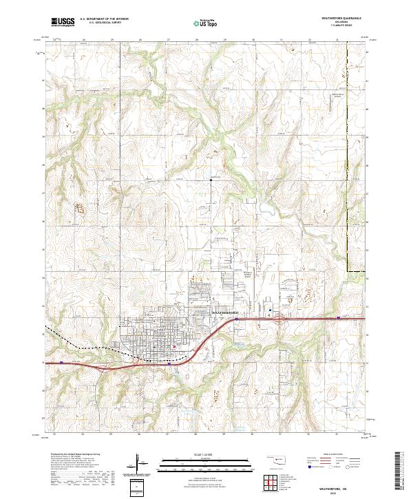 US Topo 7.5-minute map for Weatherford OK