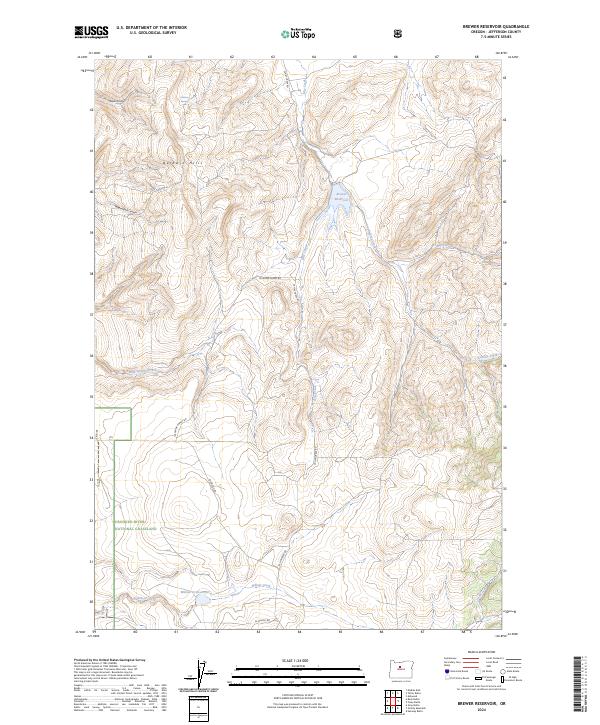 US Topo 7.5-minute map for Brewer Reservoir OR