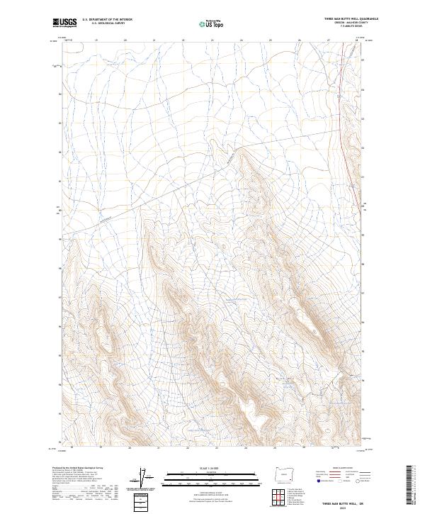 US Topo 7.5-minute map for Three Man Butte Well OR