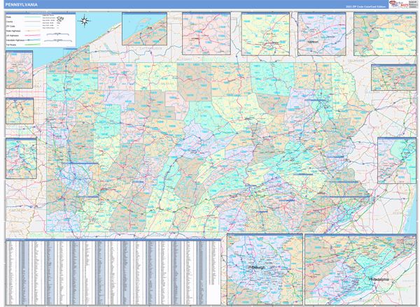 Color Cast Style Wall Map of Pennsylvania by Market Maps