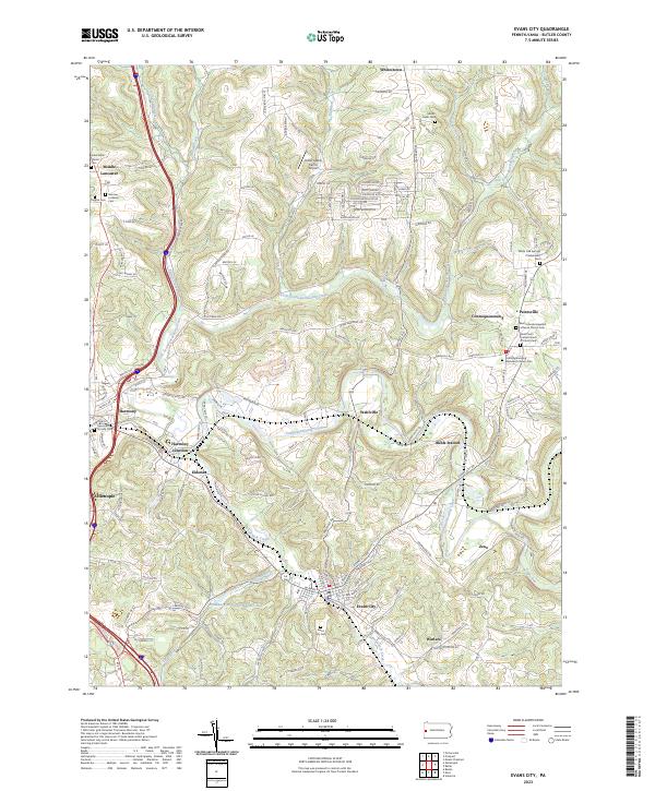 US Topo 7.5-minute map for Evans City PA