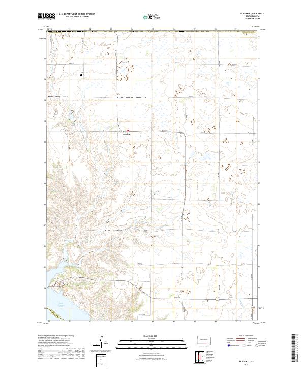 USGS US Topo 7.5-minute map for Academy SD 2021