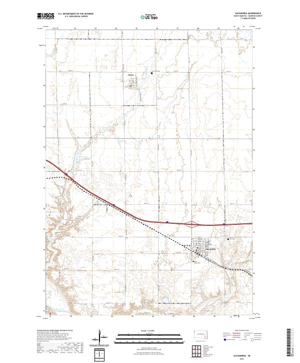 USGS US Topo 7.5-minute map for Alexandria SD 2021