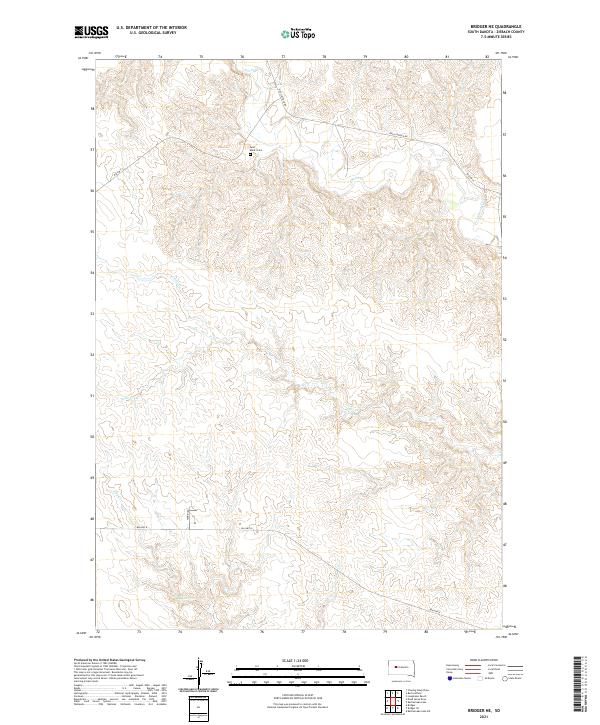 USGS US Topo 7.5-minute map for Bridger NE SD 2021