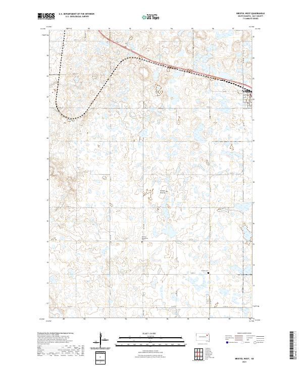 USGS US Topo 7.5-minute map for Bristol West SD 2021