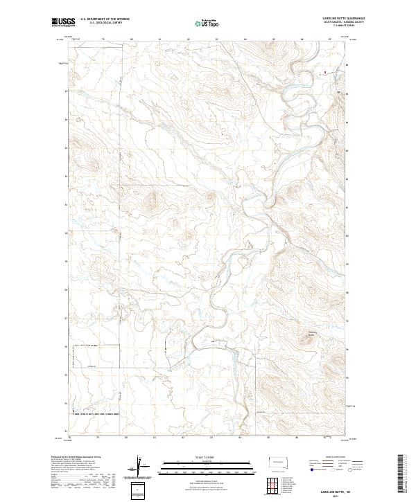 USGS US Topo 7.5-minute map for Caroline Butte SD 2021