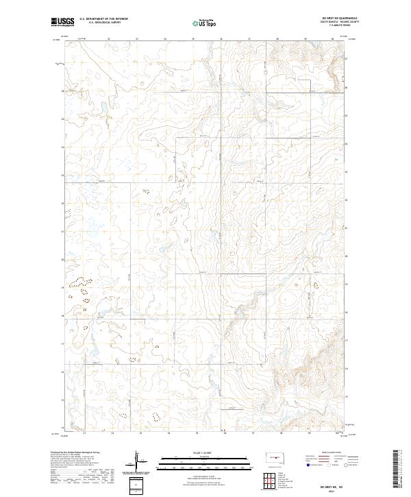 USGS US Topo 7.5-minute map for De Grey NE SD 2021