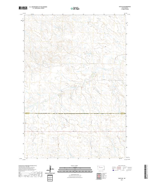 USGS US Topo 7.5-minute map for Faith SW SD 2021