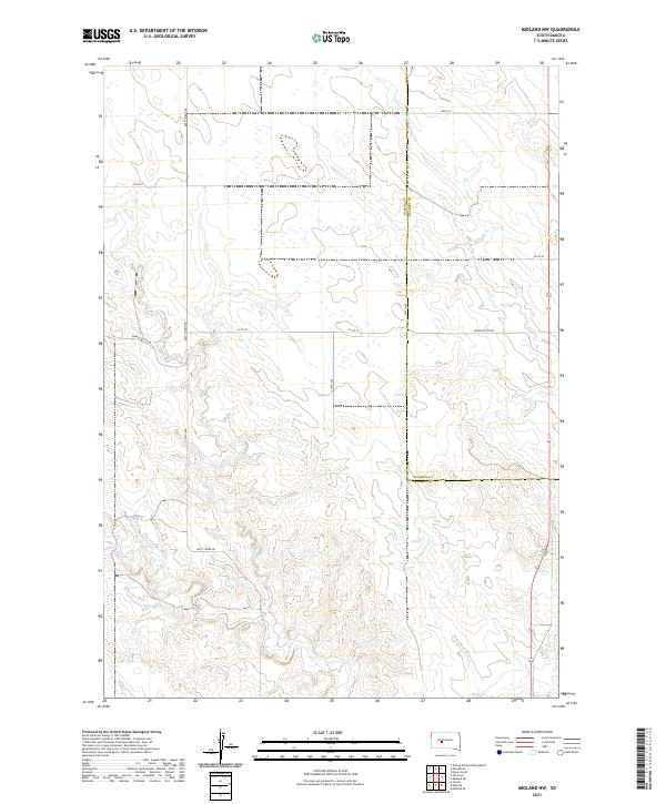 USGS US Topo 7.5-minute map for Midland NW SD 2021