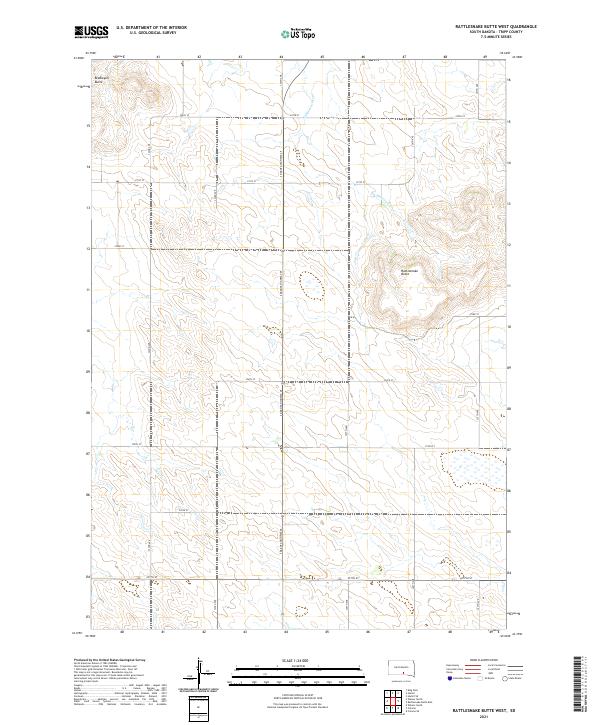 USGS US Topo 7.5-minute map for Rattlesnake Butte West SD 2021