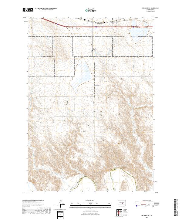 USGS US Topo 7.5-minute map for Reliance SW SD 2021