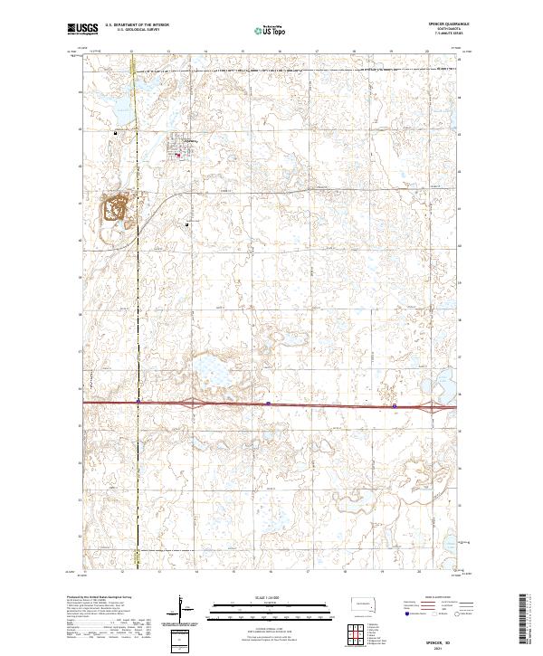 USGS US Topo 7.5-minute map for Spencer SD 2021