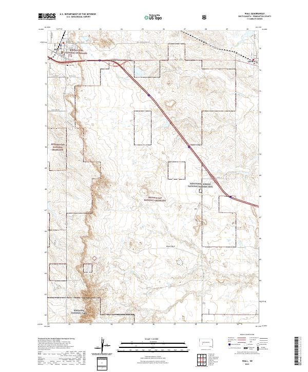 USGS US Topo 7.5-minute map for Wall SD 2021