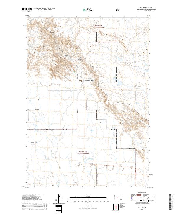 USGS US Topo 7.5-minute map for Wall SW SD 2021