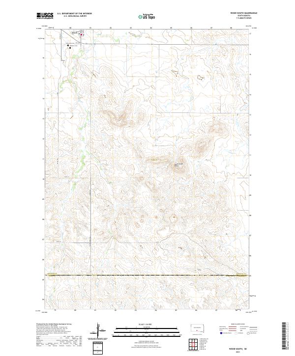 USGS US Topo 7.5-minute map for Wood South SD 2021