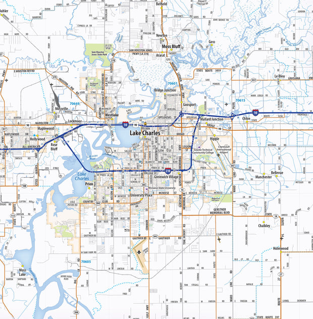 Beaumont, Port Arthur and Lake Charles Area Wall Map