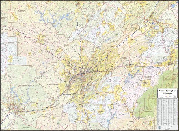 Birmingham Metro Area Wall Map