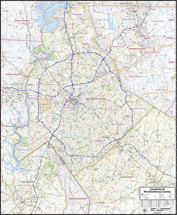 Charlotte and Mecklenburg County Wall Map