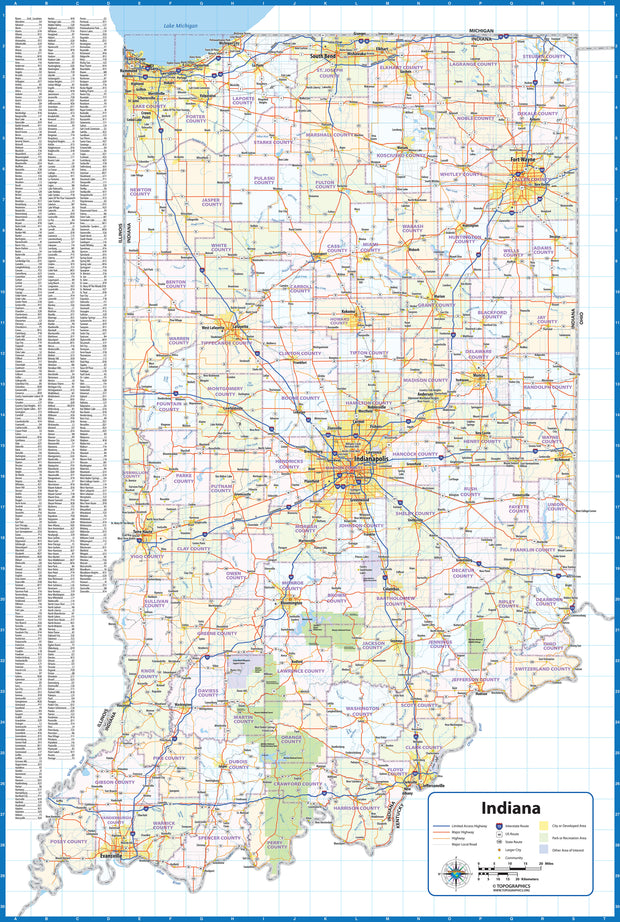 Indiana State Wall Map