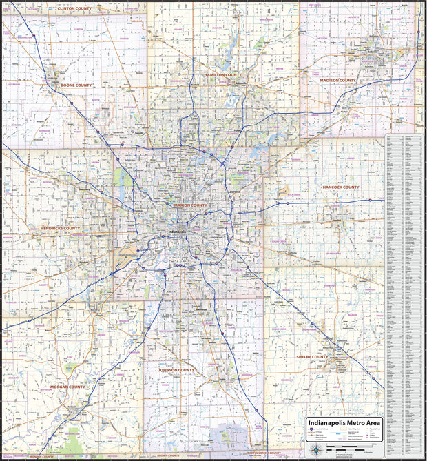 Indianapolis Metro Area Wall Map