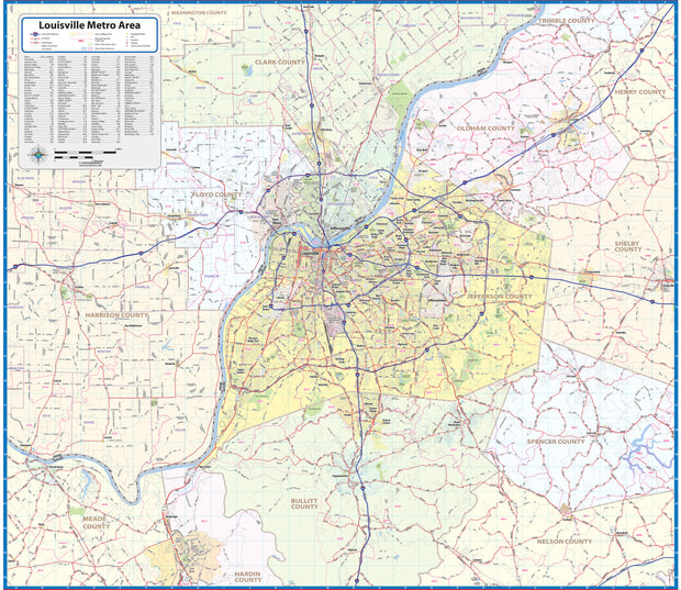 Louisville Metro Area Wall Map