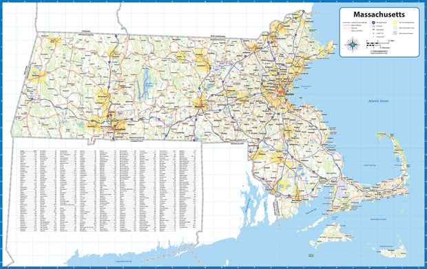 Massachusetts State Wall Map