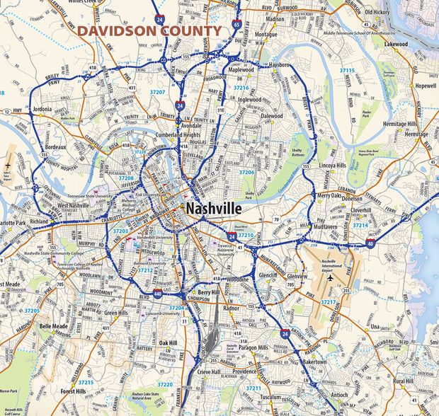 Nashville Metro Area Wall Map