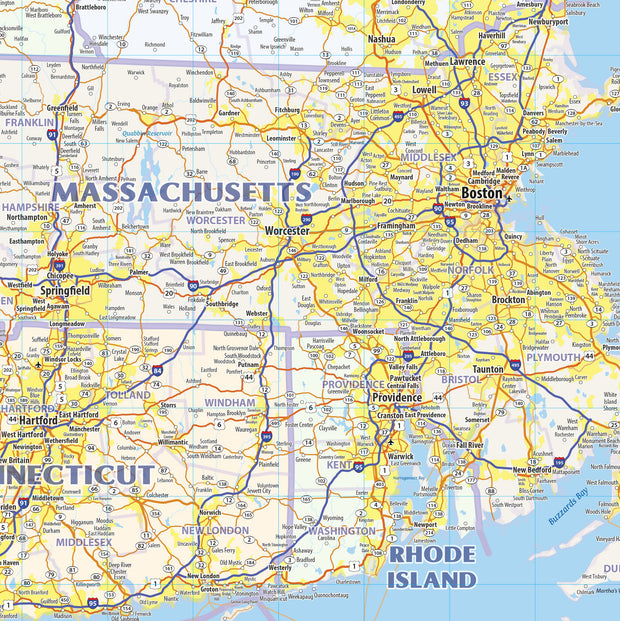 New England Regional Area Wall Map