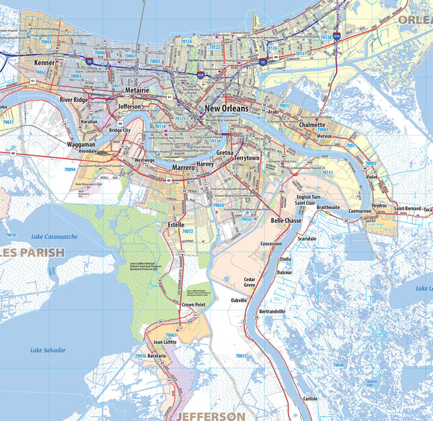 New Orleans Greater Metro Area Wall Map