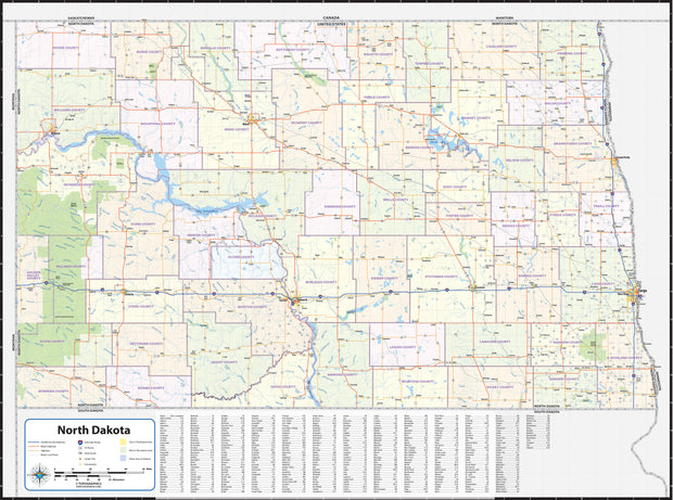 North Dakota State Wall Map