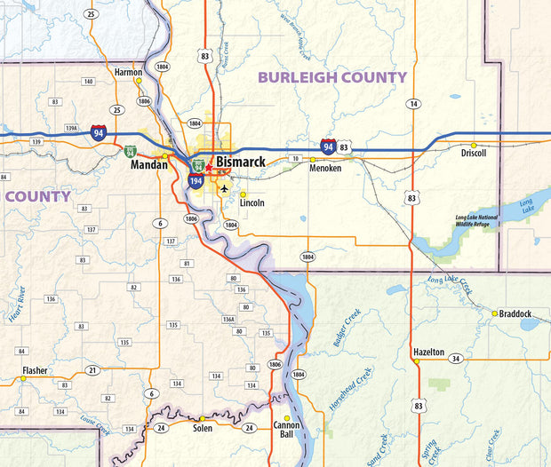 North Dakota State Wall Map