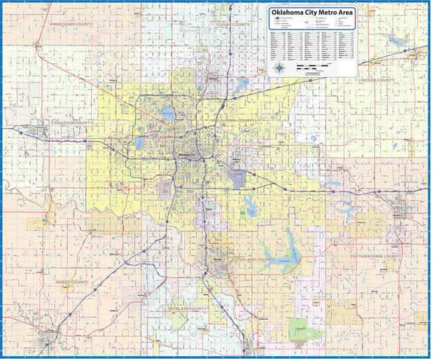 Oklahoma City Metro Area Wall Map