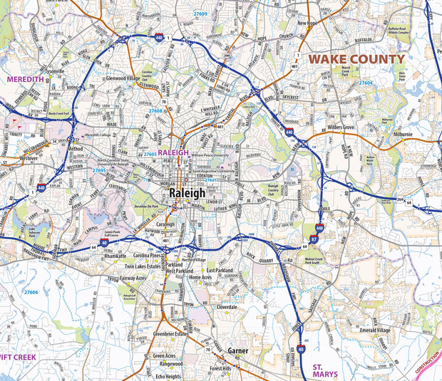 Raleigh, Durham, Chapel Hill - The Research Triangle Region Wall Map