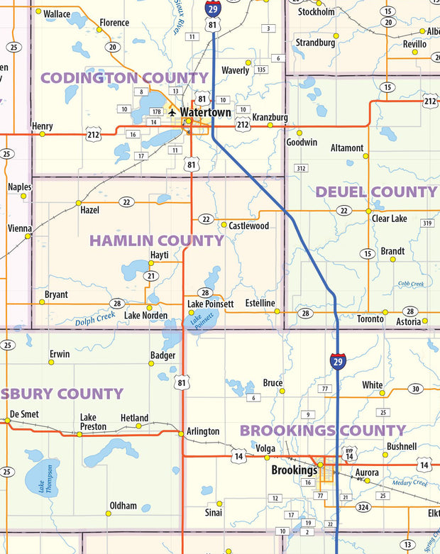 South Dakota State Wall Map