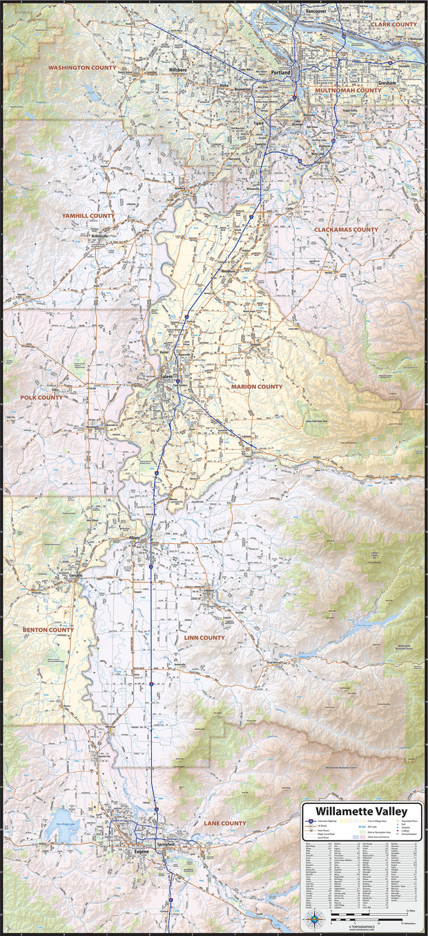 Willamette Valley Oregon Wall Map