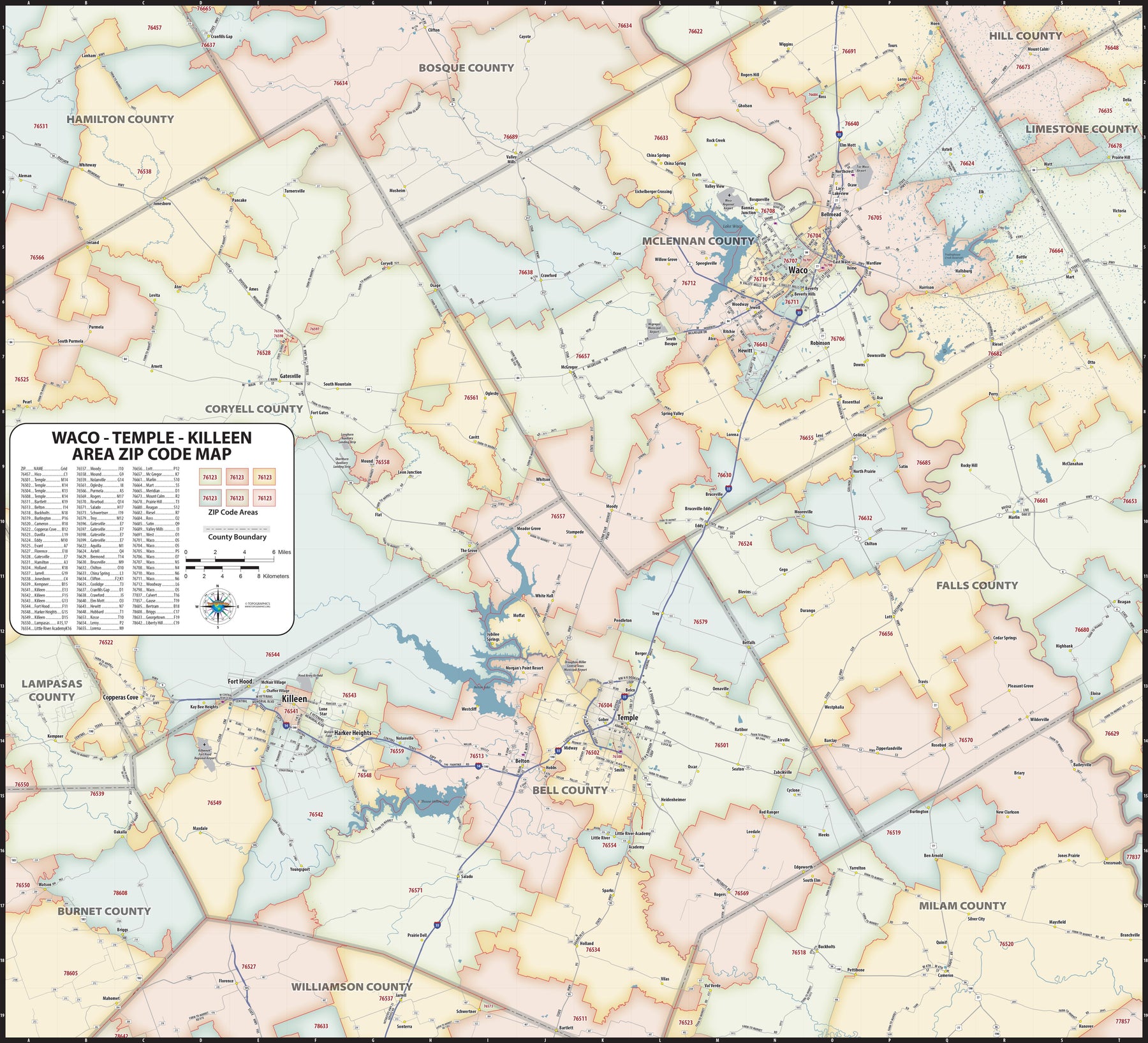 Waco Temple Killeen Zip Code Map – American Map Store