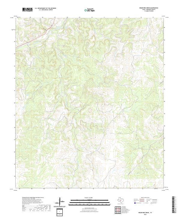 US Topo 7.5-minute map for Bradford Creek TX