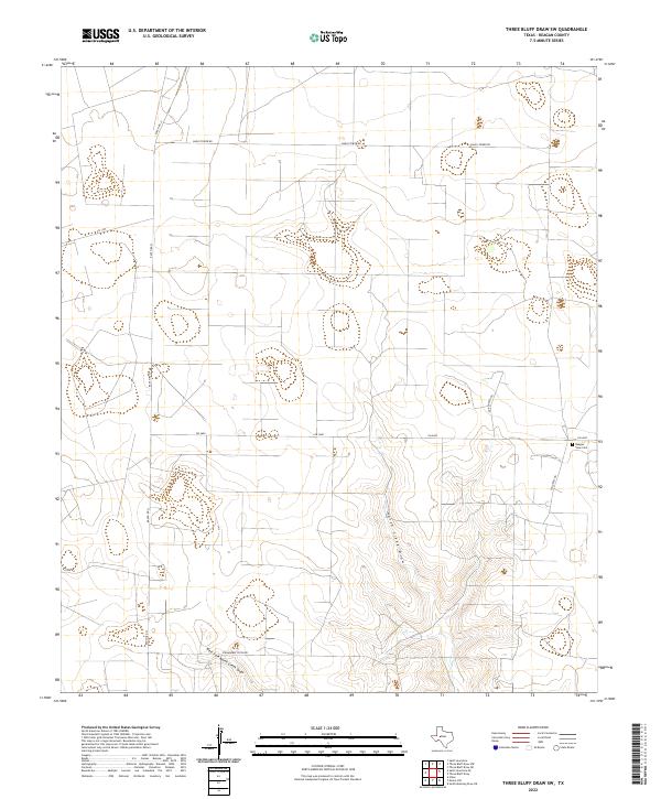 US Topo 7.5-minute map for Three Bluff Draw SW TX