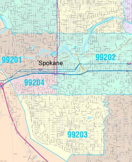 Color Cast Zip Code Style Wall Map of Spokane, WA by Market Maps ...