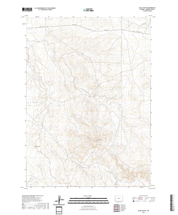 USGS US Topo 7.5-minute map for Alkali Butte WY 2021