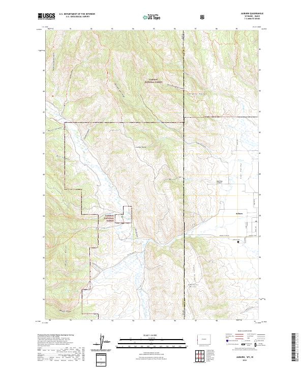 USGS US Topo 7.5-minute map for Auburn WYID 2021