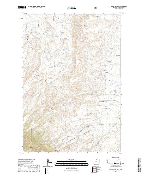 USGS US Topo 7.5-minute map for Beaver Creek Hills WY 2021