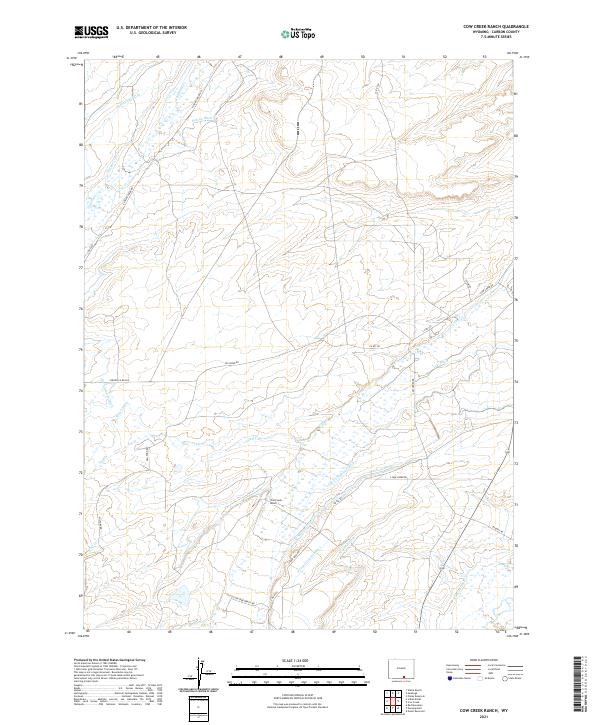 USGS US Topo 7.5-minute map for Cow Creek Ranch WY 2021