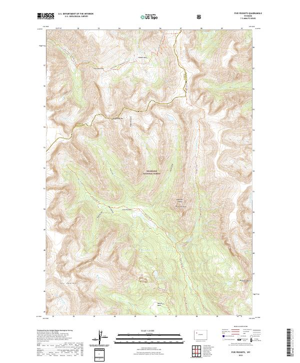 USGS US Topo 7.5-minute map for Five Pockets WY 2021