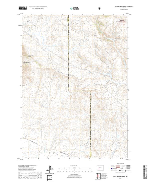 USGS US Topo 7.5-minute map for Halls Meadow Spring WY 2021