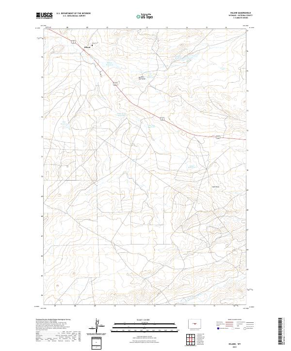 USGS US Topo 7.5-minute map for Hiland WY 2021