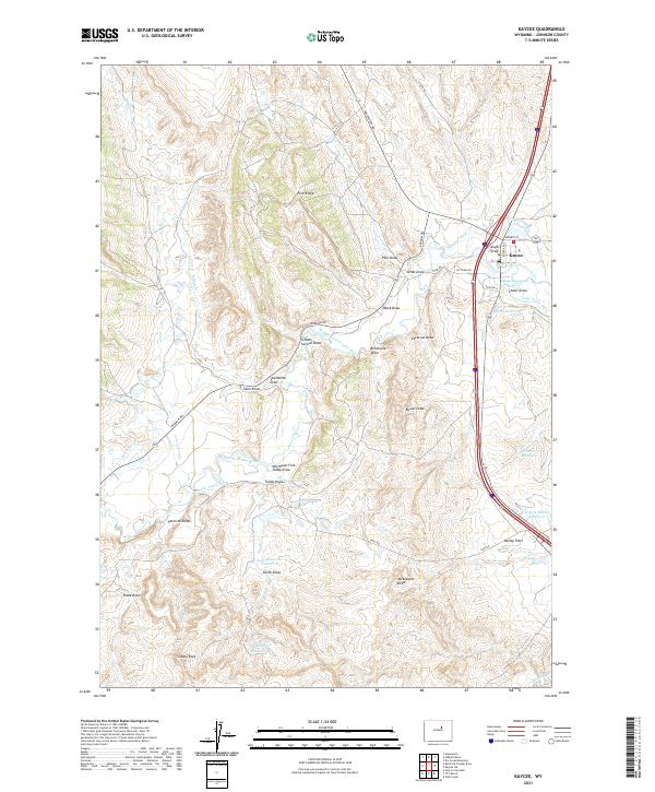 USGS US Topo 7.5-minute map for Kaycee WY 2021