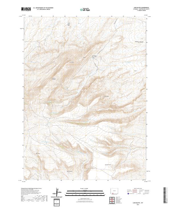 USGS US Topo 7.5-minute map for Lion Bluffs WY 2021