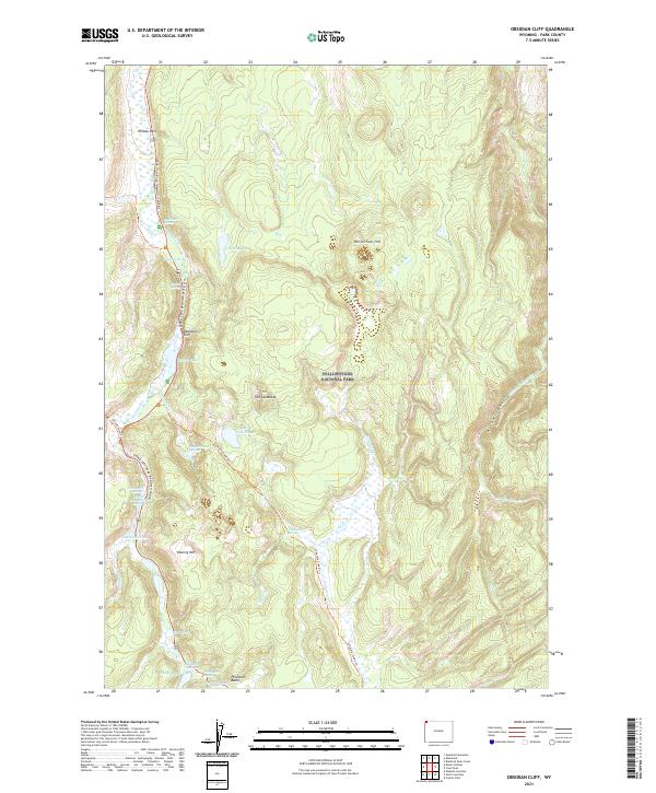 USGS US Topo 7.5-minute map for Obsidian Cliff WY 2021